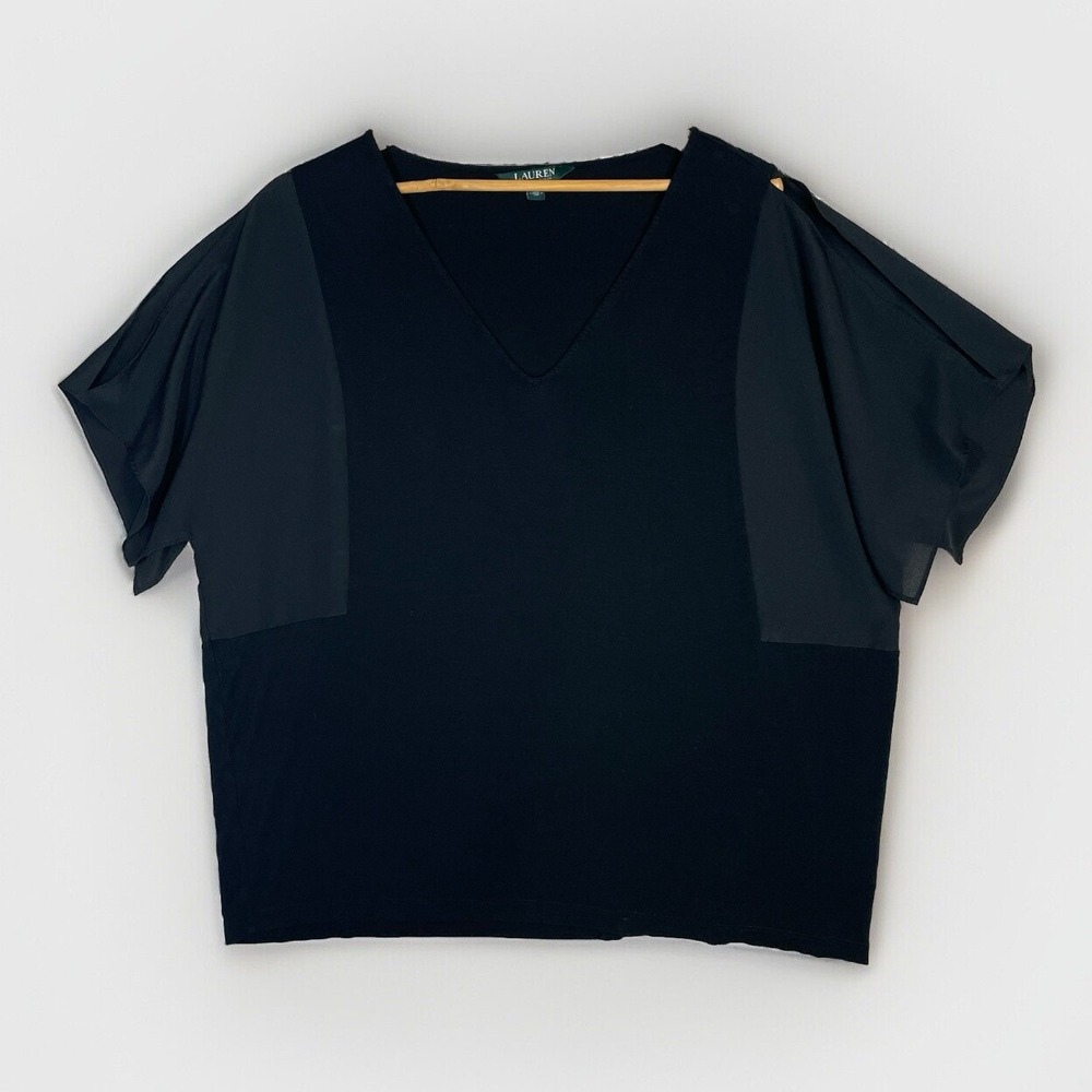 Lauren Ralph Lauren Slit Sleeve Cold Shoulder Soft V Neck Viscose Top Women's XL